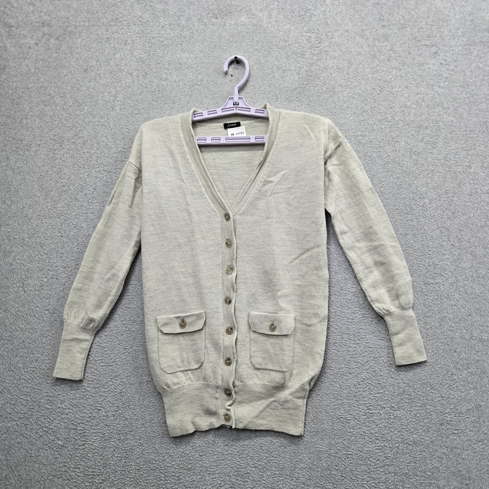 J.CREW Women Sweater S Light Gray Cardigan Merino Wool Tunic Duster